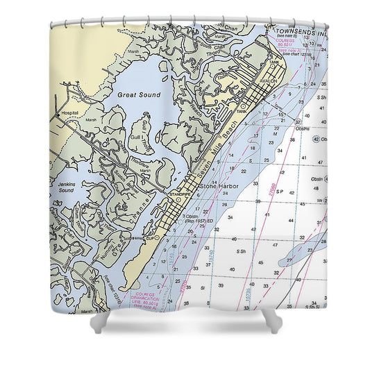 Seven Mile Beach New Jersey Nautical Chart Shower Curtain