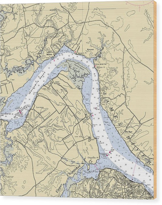Seven Mile Reach-Virginia Nautical Chart Wood Print
