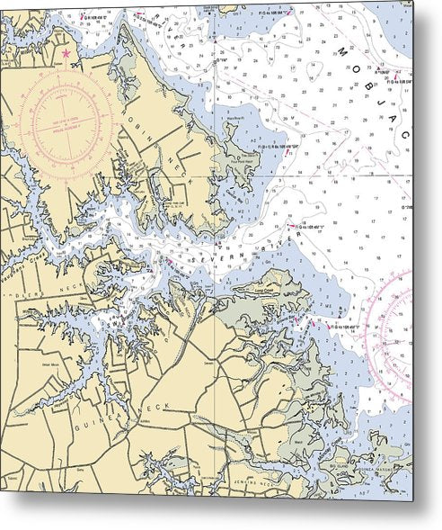 A beuatiful Metal Print of the Severn River-Virginia Nautical Chart - Metal Print by SeaKoast.  100% Guarenteed!
