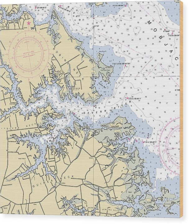 Severn River-Virginia Nautical Chart Wood Print