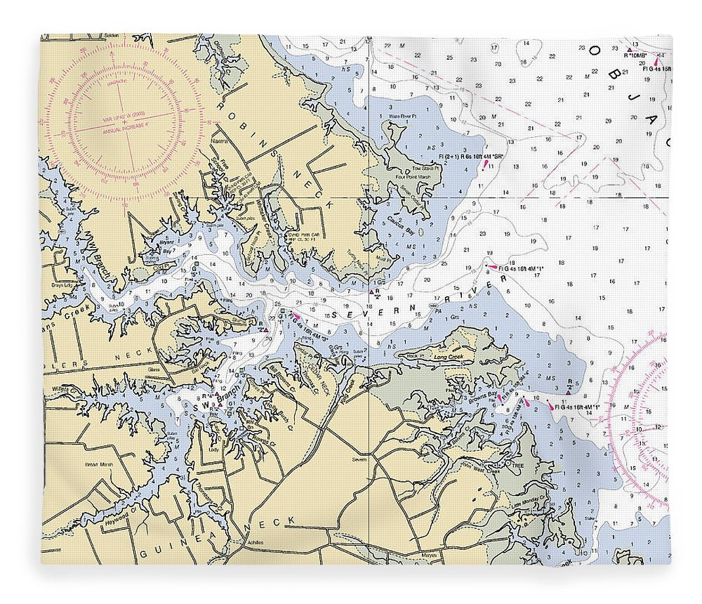 Severn River Virginia Nautical Chart Blanket