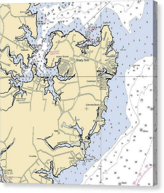 Shady Shore-Maryland Nautical Chart Canvas Print