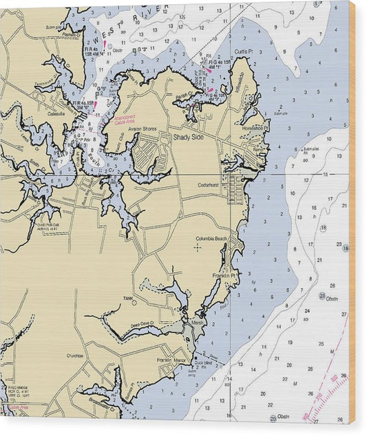 Shady Shore-Maryland Nautical Chart Wood Print