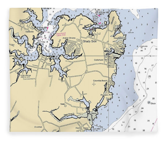 Shady Shore Maryland Nautical Chart Blanket