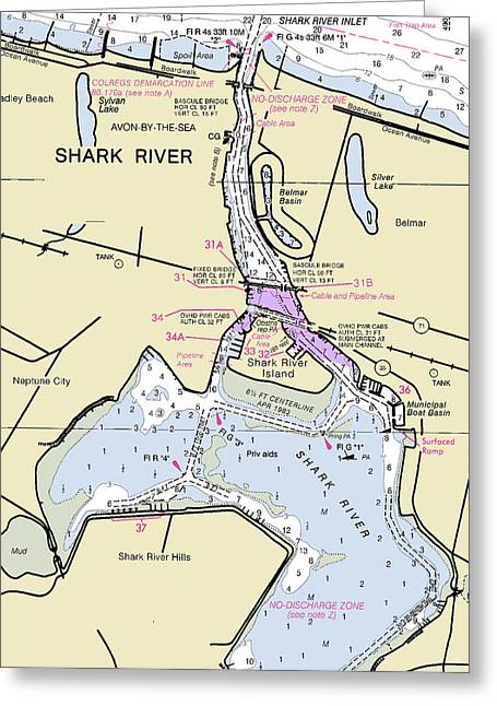 Shark River New Jersey Nautical Chart - Greeting Card