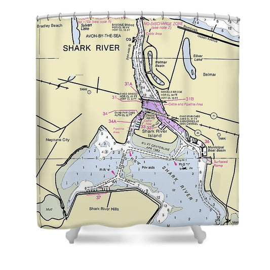 Shark River New Jersey Nautical Chart Shower Curtain