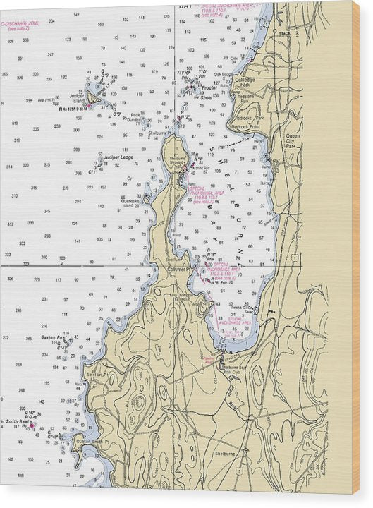 Shelburne Bay-Lake Champlain  Nautical Chart Wood Print