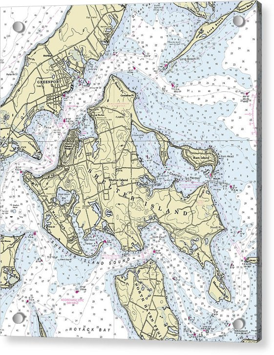 Shelter Island New York Nautical Chart - Acrylic Print – 7.125" x 8.000" – Acrylic Nautical Chart Print by SeaKoast.