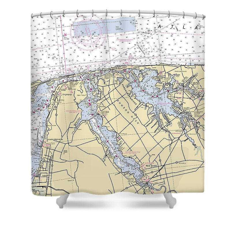 Shrewsbury River New Jersey Nautical Chart Shower Curtain