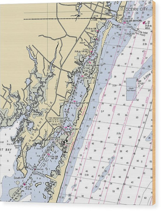 Sinepuxent-Maryland Nautical Chart Wood Print