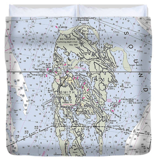 Smith Island Maryland Nautical Chart Duvet Cover
