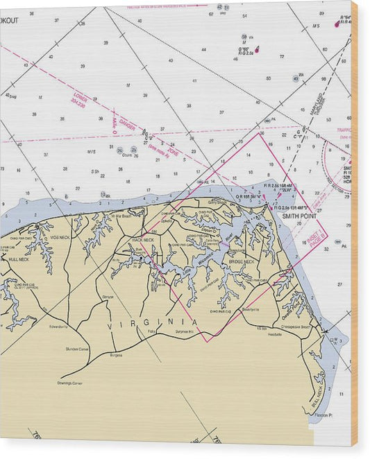 Smith Point-Virginia Nautical Chart Wood Print