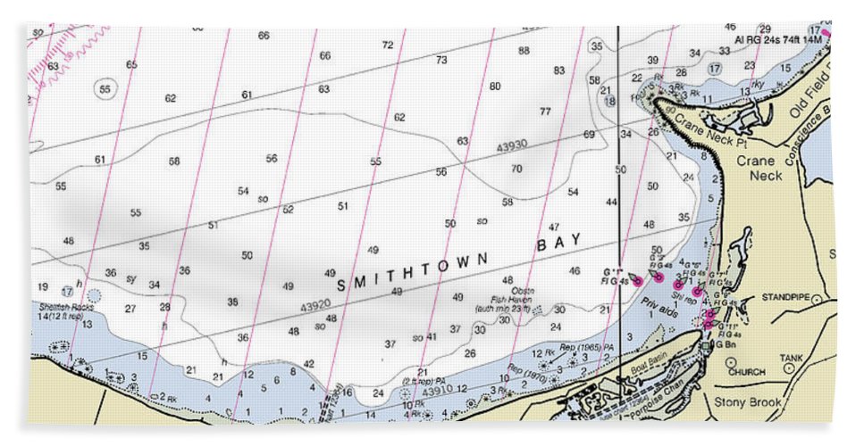 Smithtown Bay New York Nautical Chart - Bath Towel
