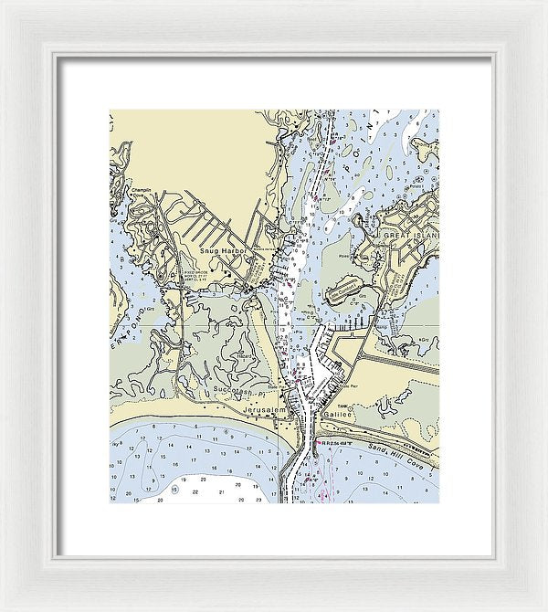 Snug Harbor Rhode Island Nautical Chart - Framed Print