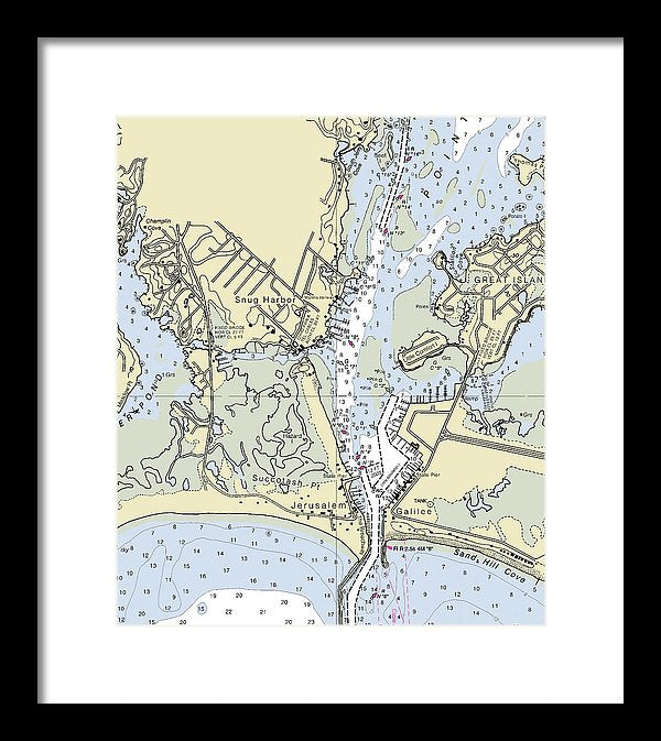 Snug Harbor Rhode Island Nautical Chart - Framed Print