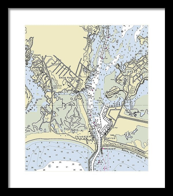 Snug Harbor Rhode Island Nautical Chart - Framed Print