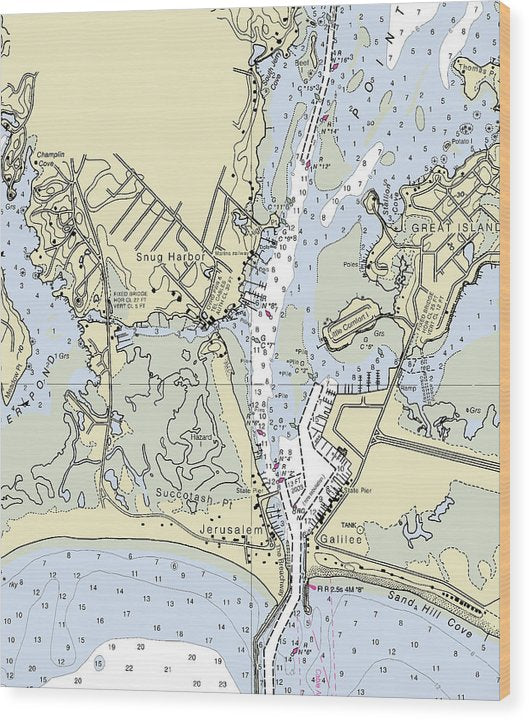 Snug Harbor Rhode Island Nautical Chart Wood Print