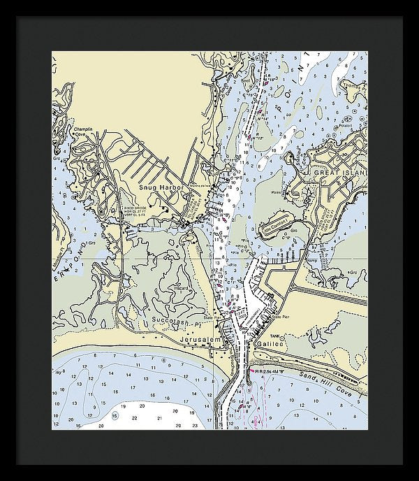 Snug Harbor Rhode Island Nautical Chart - Framed Print