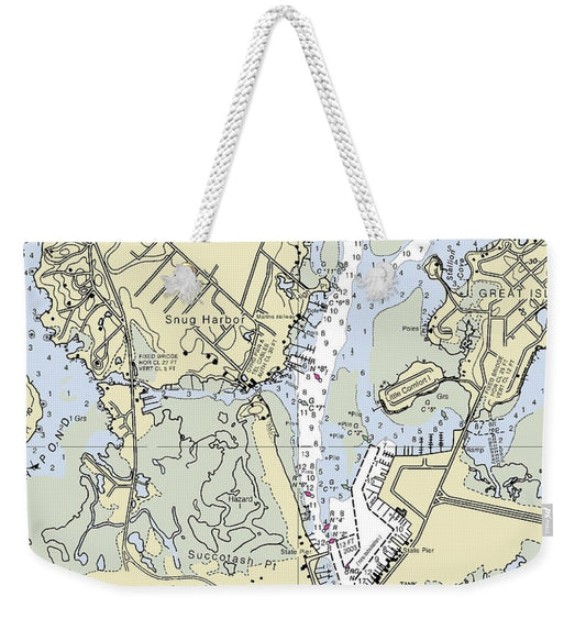 Snug Harbor Rhode Island Nautical Chart - Weekender Tote Bag