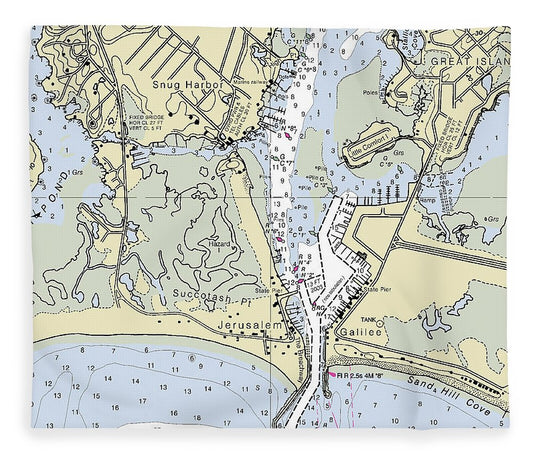 Snug Harbor Rhode Island Nautical Chart Blanket