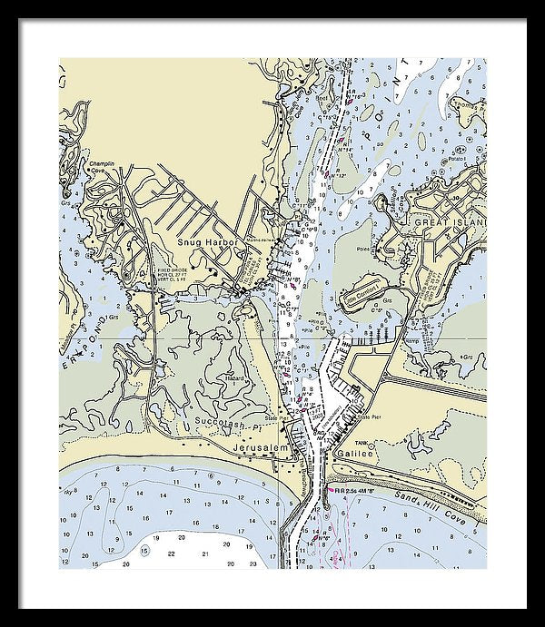 Snug Harbor Rhode Island Nautical Chart - Framed Print