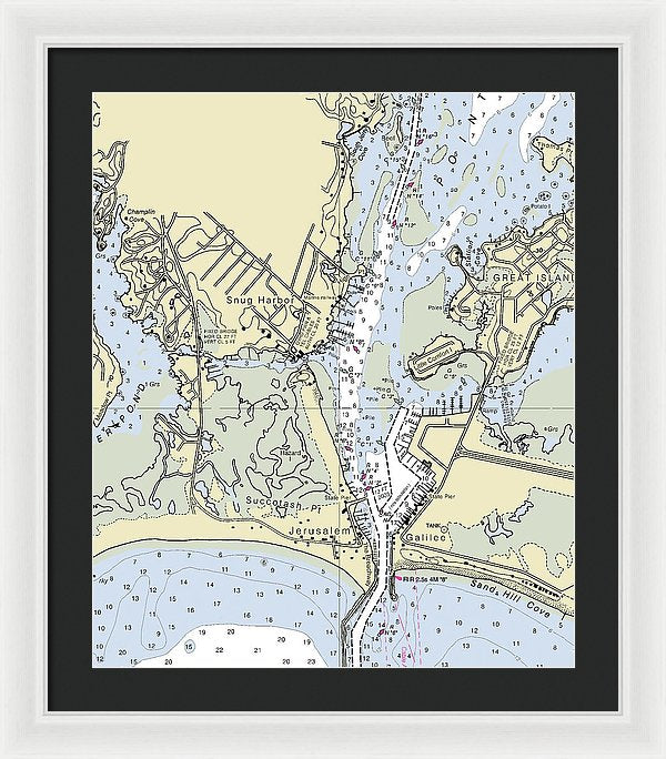 Snug Harbor Rhode Island Nautical Chart - Framed Print