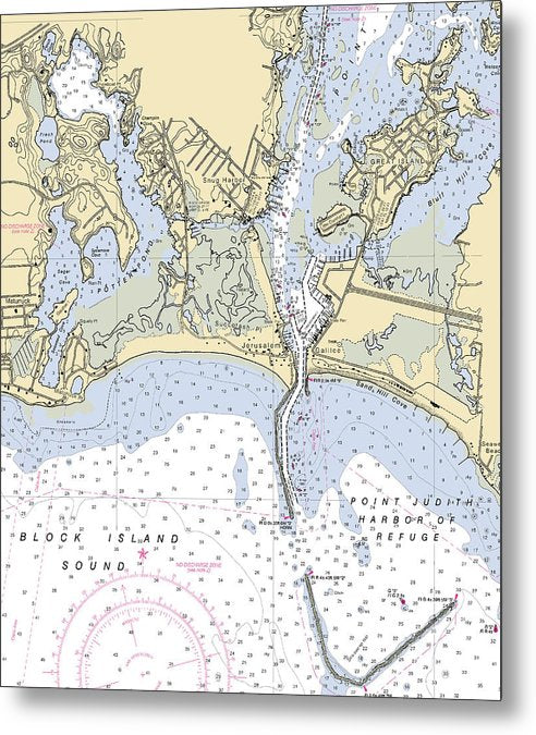 A beuatiful Metal Print of the Snug Harbor -Rhode Island Nautical Chart _V2 - Metal Print by SeaKoast.  100% Guarenteed!