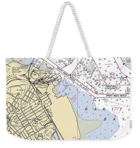 South Amboy-new Jersey Nautical Chart - Weekender Tote Bag