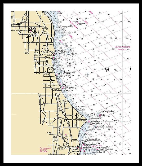 South Milwaukee-lake Michigan Nautical Chart - Framed Print