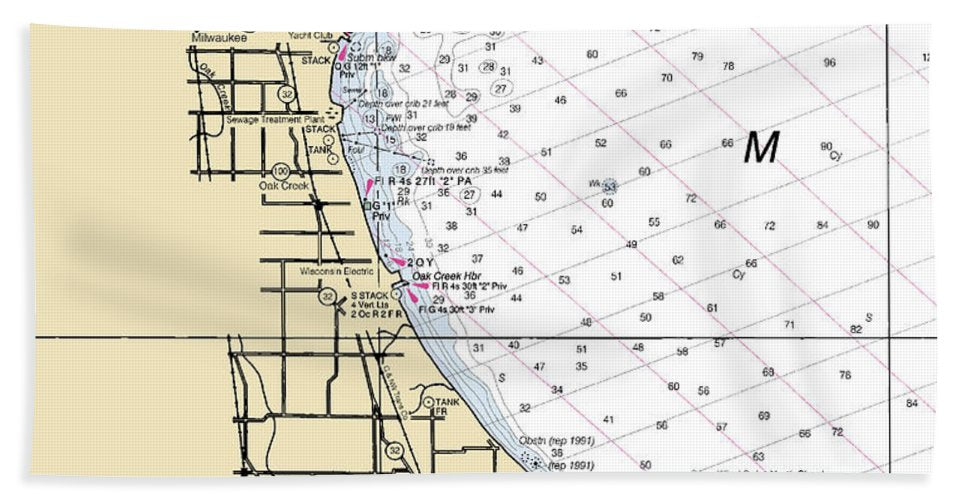 South Milwaukee-lake Michigan Nautical Chart - Bath Towel