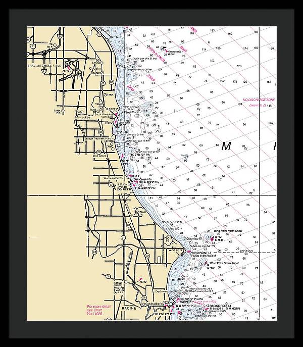 South Milwaukee-lake Michigan Nautical Chart - Framed Print