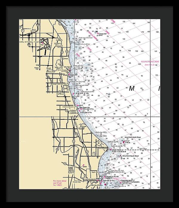 South Milwaukee-lake Michigan Nautical Chart - Framed Print