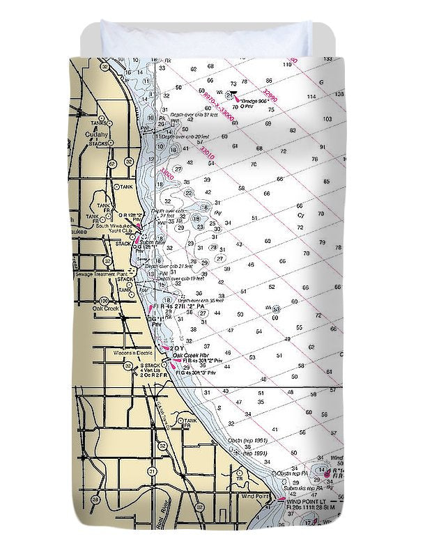 South Milwaukee-lake Michigan Nautical Chart - Duvet Cover