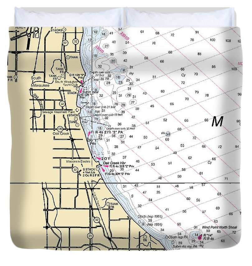 South Milwaukee Lake Michigan Nautical Chart Duvet Cover | SeaKoast