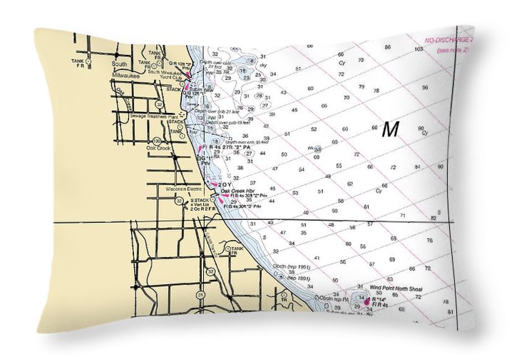 South Milwaukee-lake Michigan Nautical Chart - Throw Pillow