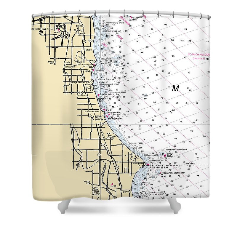 South Milwaukee Lake Michigan Nautical Chart Shower Curtain