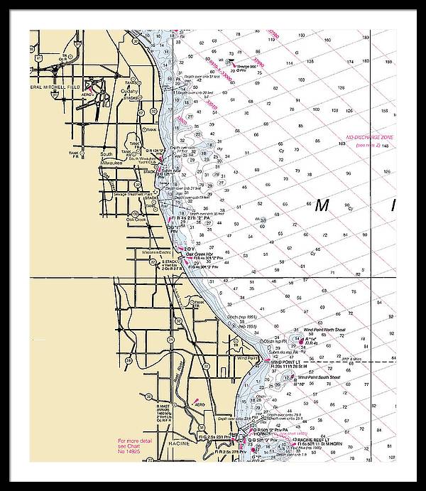 South Milwaukee-lake Michigan Nautical Chart - Framed Print