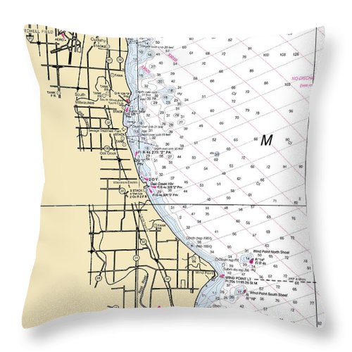 South Milwaukee-lake Michigan Nautical Chart - Throw Pillow