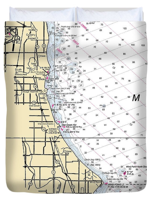 South Milwaukee-lake Michigan Nautical Chart - Duvet Cover