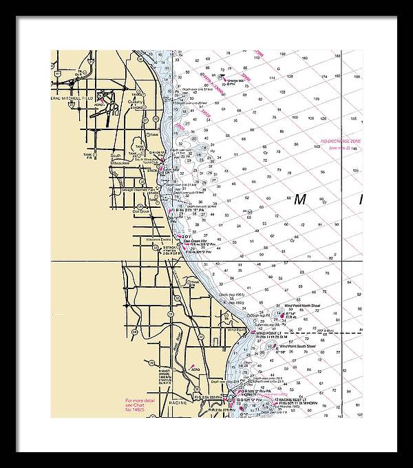 South Milwaukee-lake Michigan Nautical Chart - Framed Print