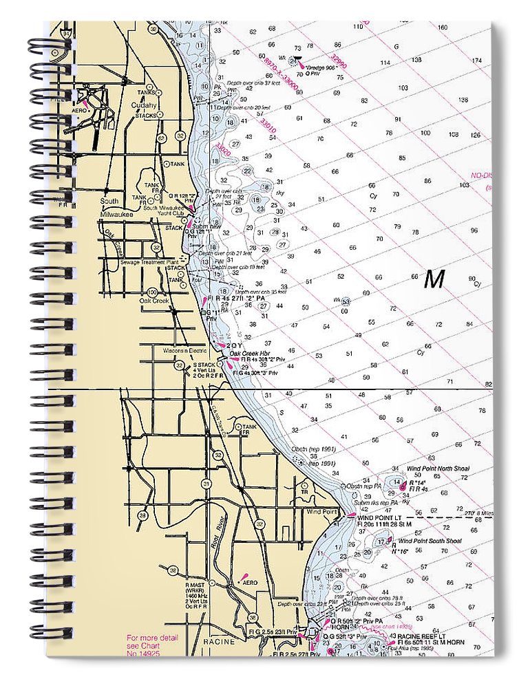 South Milwaukee Lake Michigan Nautical Chart Spiral Notebook