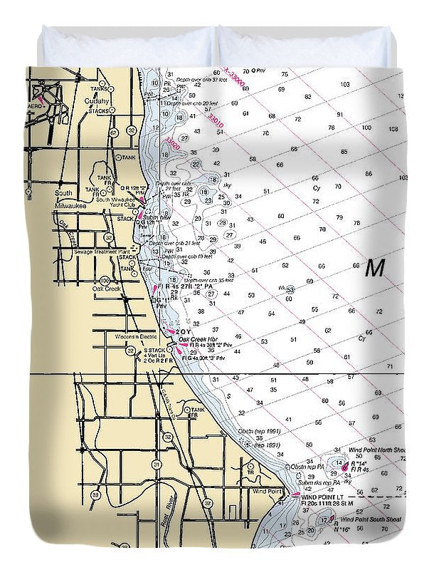 South Milwaukee-lake Michigan Nautical Chart - Duvet Cover