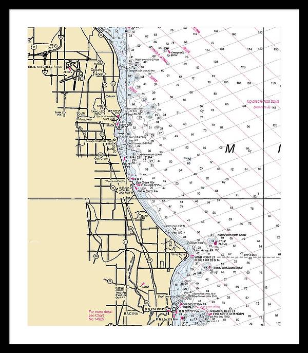 South Milwaukee-lake Michigan Nautical Chart - Framed Print