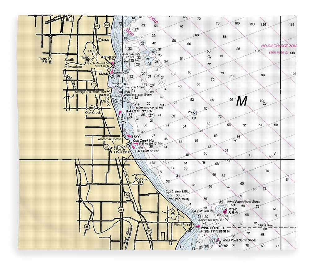 South Milwaukee Lake Michigan Nautical Chart Blanket