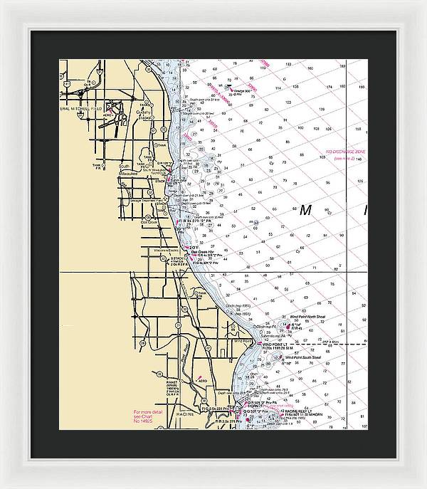 South Milwaukee-lake Michigan Nautical Chart - Framed Print