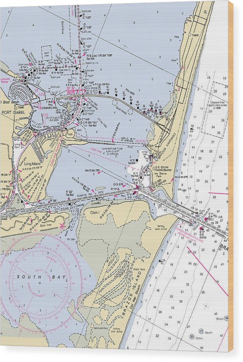 South Padre Island-Texas Nautical Chart Wood Print