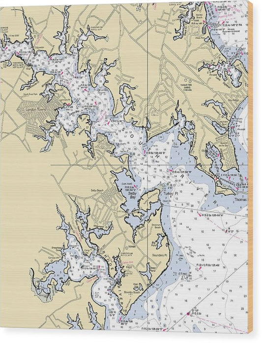 South River-Maryland Nautical Chart Wood Print