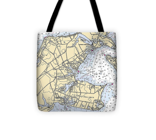 Southold New York Nautical Chart Tote Bag