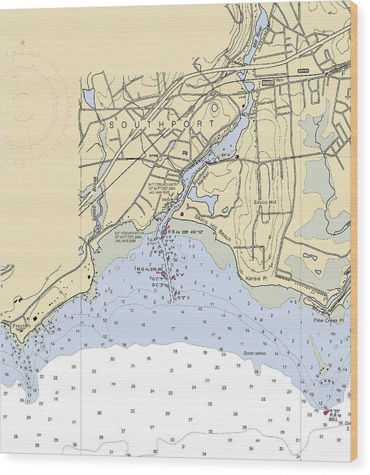 Southport-Connecticut Nautical Chart Wood Print
