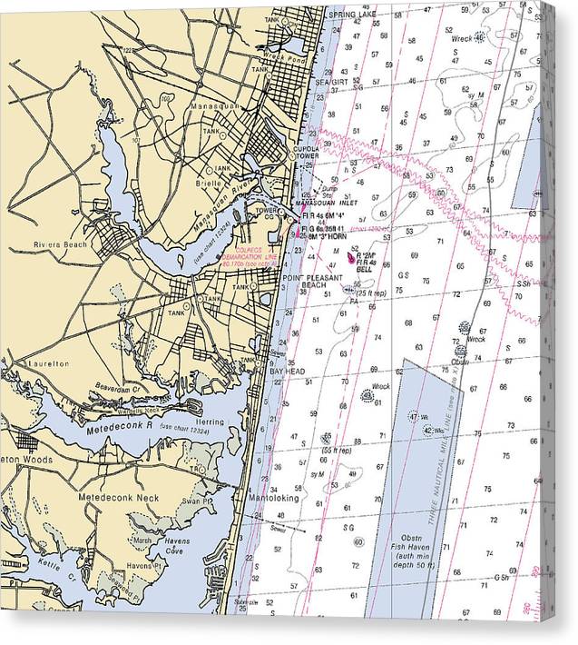 Spring Lake To Mantaloking-New Jersey Nautical Chart Canvas Print